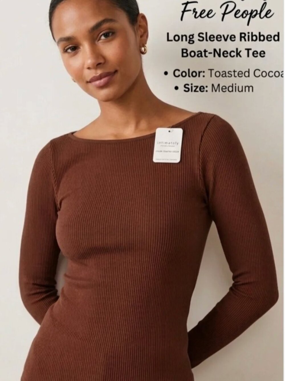 Intimately Free People Daphne Top XS/S Toasted Cocoa Ribbed Long Sleeve NWT